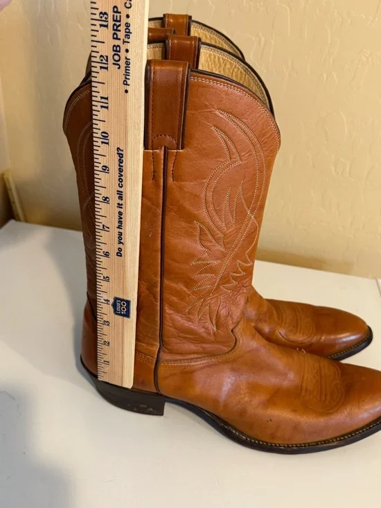 Men’s Justin Leather Cowboy Boots, Size 16D, Made in USA, Western, Vintage Tan - Picture 8 of 16